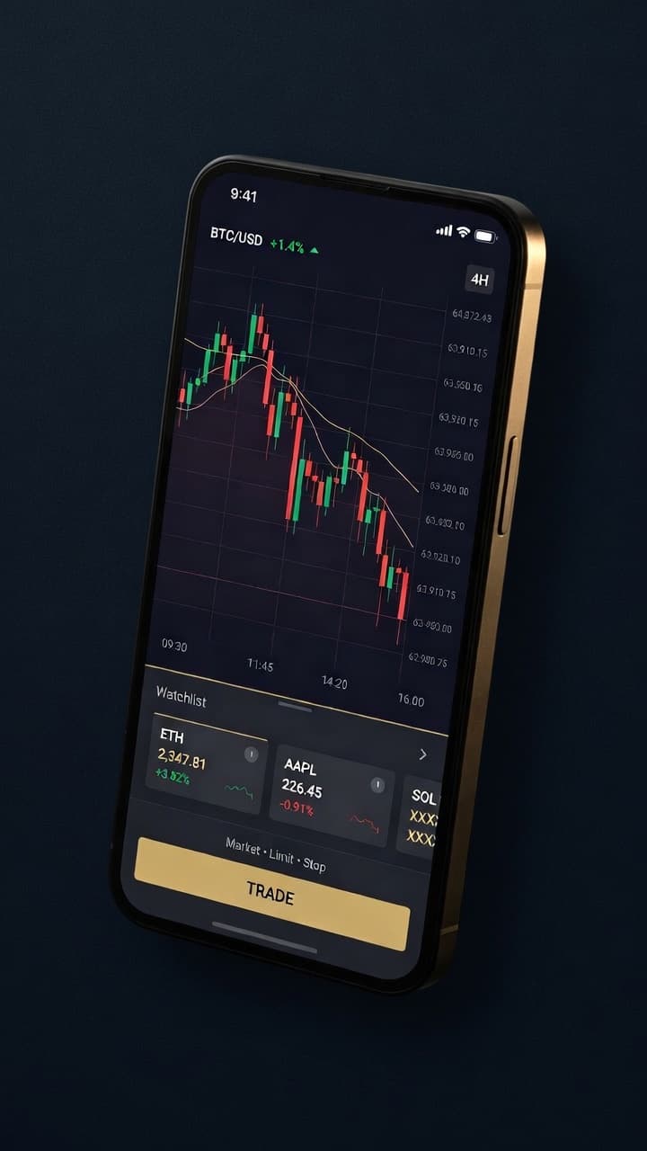 A smartphone displaying the Varo mobile trading app